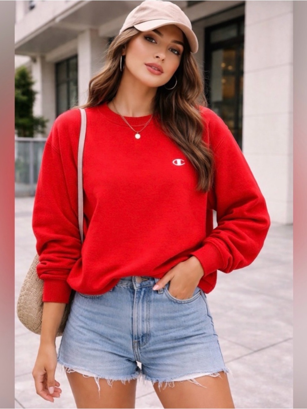 Champion Red Crewneck Sweatshirt | Women’s Small | Classic Logo